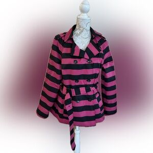 SALE!!! Cynthia Rowley Pink and Black Striped Trench Coat XL